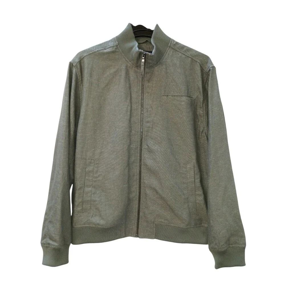 Banana Republic Factory Linen Blend Bomber Jacket Olive XL Full Zip Lightweight